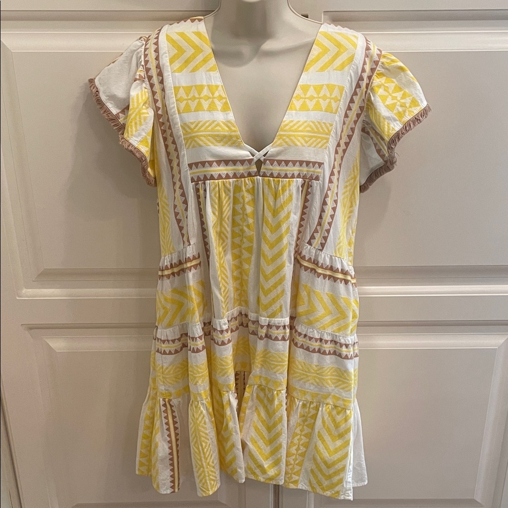 THML yellow tiered mini dress sz M